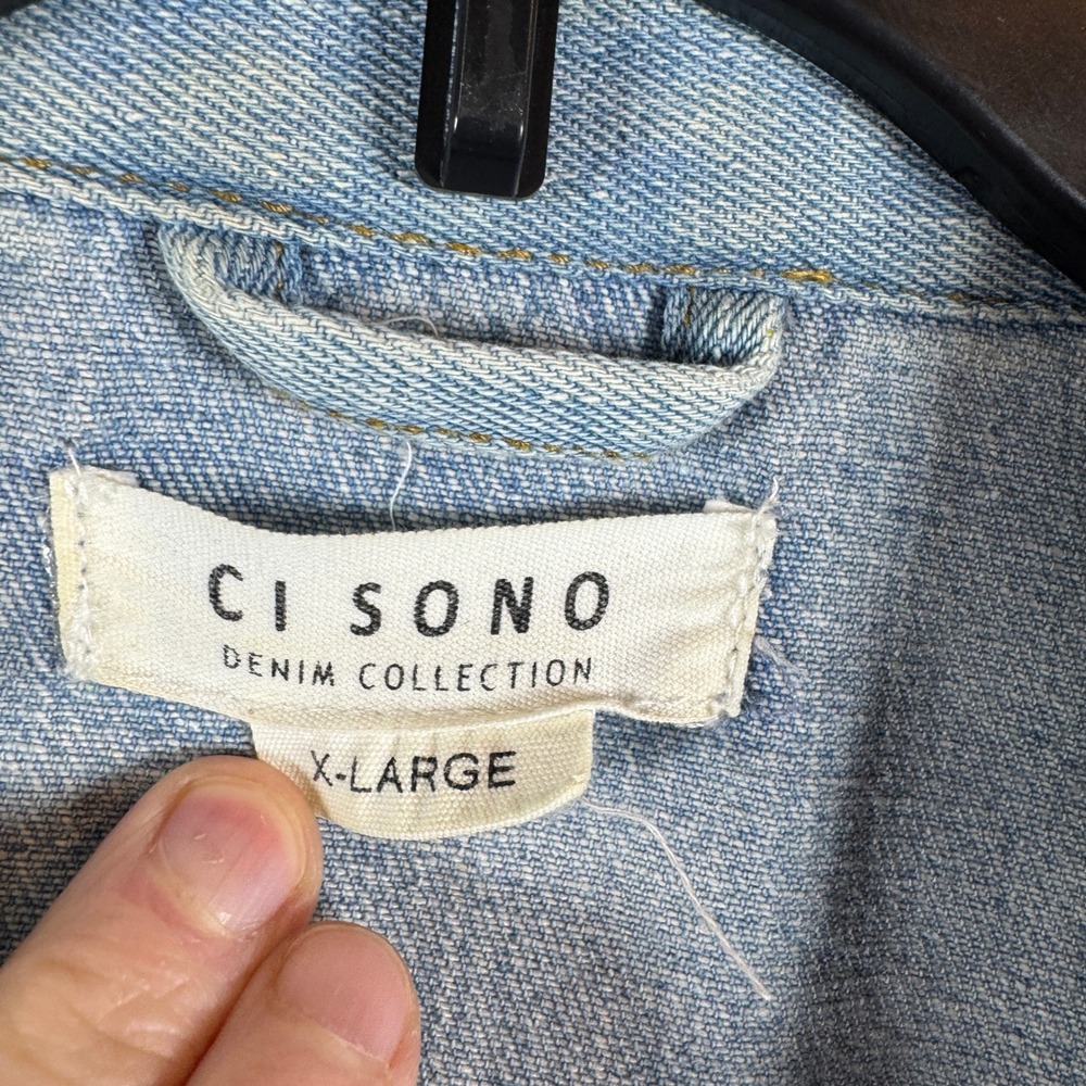 Ci Sono Distressed Denim Trucker Jacket Womens XL Y2K Grunge Streetwear Oversize - Picture 4 of 8